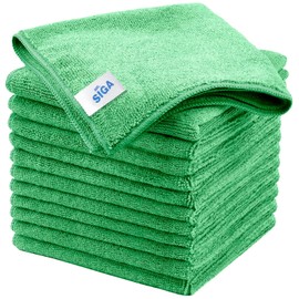 MR.SIGA Paños de Limpieza de Microfibra, Toallas de Microfibra Multiusos, Trapos de Limpieza sin Rayas, Paquete de 12, Verde, tamaño 32 x 32 cm