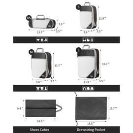 Kolvoii Compression Packing Cubes, 6 Set Packing Cubes for Travel Essentials, Ultralight Expandable Packing Cubes for Carry on Suitcase with Underwear Bag & Shoe Bag-Black