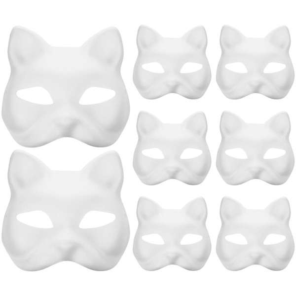 Cabilock 8Pcs White Cat Face Masks Diy Paintable Blank Masks