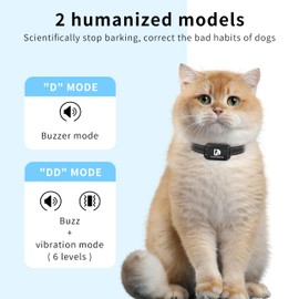 Cat Bark Collar Smart Automatic No Shock Anti Barking Cats Training Collar Rechargeable Bark Collar with 2 Adjustable Sensitivity Vibration & Beep Vibration Modes for Cats Henna