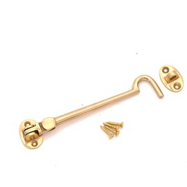 Infinity Decor 6" 150mm Cabin Hook and Eye Solid Brass - Silent Door Latch Lock for Window, Garden Gate, Door - Polished Brass