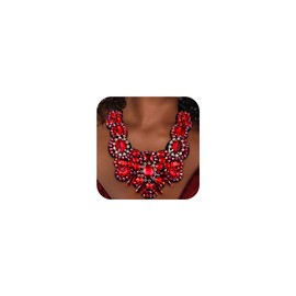 Flyonce Women's Stunning Crystal Costume Statement Chunky Necklace for Prom Banquet Feast Red