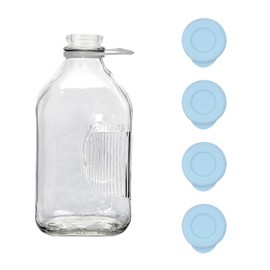 Silicone Glass Bottle Replacement Caps,48mm Diameter Bottle Lids Fit Stanpac & Libbey Milk Glass Bottles,Reusable and Easy to Clean Bottle Caps(4 Pack,Blue)