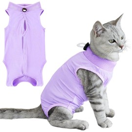 Cat Surgery Recovery Suit for Abdominal Wounds or Skin Diseases, Kitten Onesies After Surgery Wear Anti-Biting Licking, Breathable E-Collar & Cone Alternative for Cat(Purple, Small)