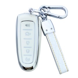 ShuDay Key Fob Cover Case Compatible with Ford Edge Focus Escape Expedition Explorer Flex C-Max Taurus Lincoln MKS MKT MKX Navigator Accessories (White)