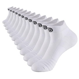 GLENMEARL Mens Womens Athletic Ankle Socks Compression Cushion Padded Arch Support Moisture Wicking Low Cut Socks for Running Walking Cycling Hiking Sport Unisex Adult 6 Pack White Size 6-9