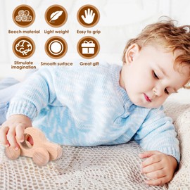 Wooden Cars Baby Toys Push and Pull Along Toys for Toddlers 6 to 18 Months, Baby Kids Montessori Toys Wooden Baby Chewing Toys Natural Beech Wood Baby Push Cars for Boys Girls (4pcs B)