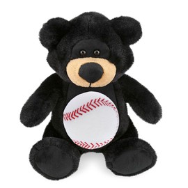 DolliBu Black Bear Stuffed Animal with Baseball Plush - Soft, Huggable Bear, Great Gifts for Kids Who Love Baseball, Cute Wild Animal Plush with Plush Baseball Toy for Kids, Adults - 9 Inches