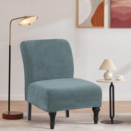 TOPYUMH Velvet Armless Accent Chair Covers Luxury Thick Velvet Chair Slipcovers, Removable Furniture Protector for Living Dining Room Hotel, Stone Blue