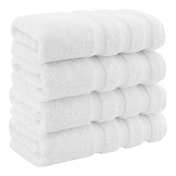 American Soft Linen Hand Towels, Hand Towel Set of 4, 100% Turkish Cotton Hand Towels for Bathroom, Hand Face Towels for Kitchen, White Hand Towel