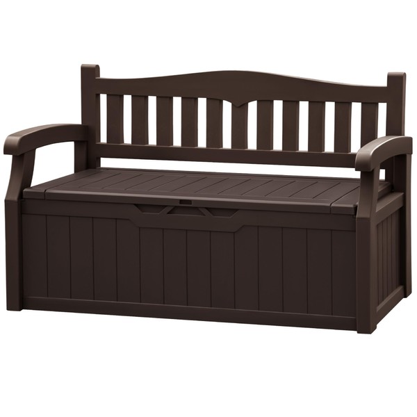 JUMMICO 80 Gallon Resin Outdoor Storage Bench, Large Deck Box