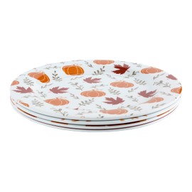 C.R. Gibson QAPS2-24068 Fall Leaves and Pumpkins Reusable Melamine Plate Set for Thanksgiving Dinners, 9" Diameter, 4pcs