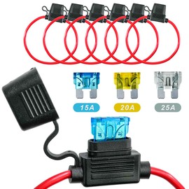 Selyse Pack of 6 12AWG Fuse Holder for Car, Truck, Car, Motorcycle, Waterproof with Inline Blade Fuses, Copper Cable, Standard Fuses for Car/Boat, 2 x 15 A, 2 x 20 A, 2 x 25 A