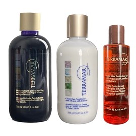 TERRAMAR | Kit capilar cuidado y protección total del color | Shampoo Matizador 250 ml + Acondicionador en crema 235 g + Oleo protector del color de 9