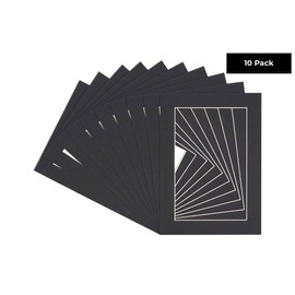 Pack of Ten Acid Free 8.5x11 Mats Bevel Cut for 7x9 Photos - Black Precut Matboards with Backing Boards and Self Seal Photo Mat Bags for Pictures, Photos, Framing - 4-ply Thickness