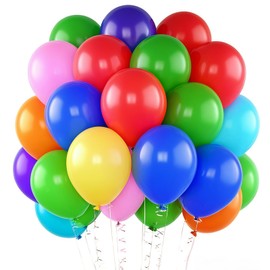 10 Inch 60 Packs Rainbow Party Balloons, Assorted Multicoloured Latex Balloons with 2 Rolls of Ribbon for Kids Birthday Party Wedding Baby Shower