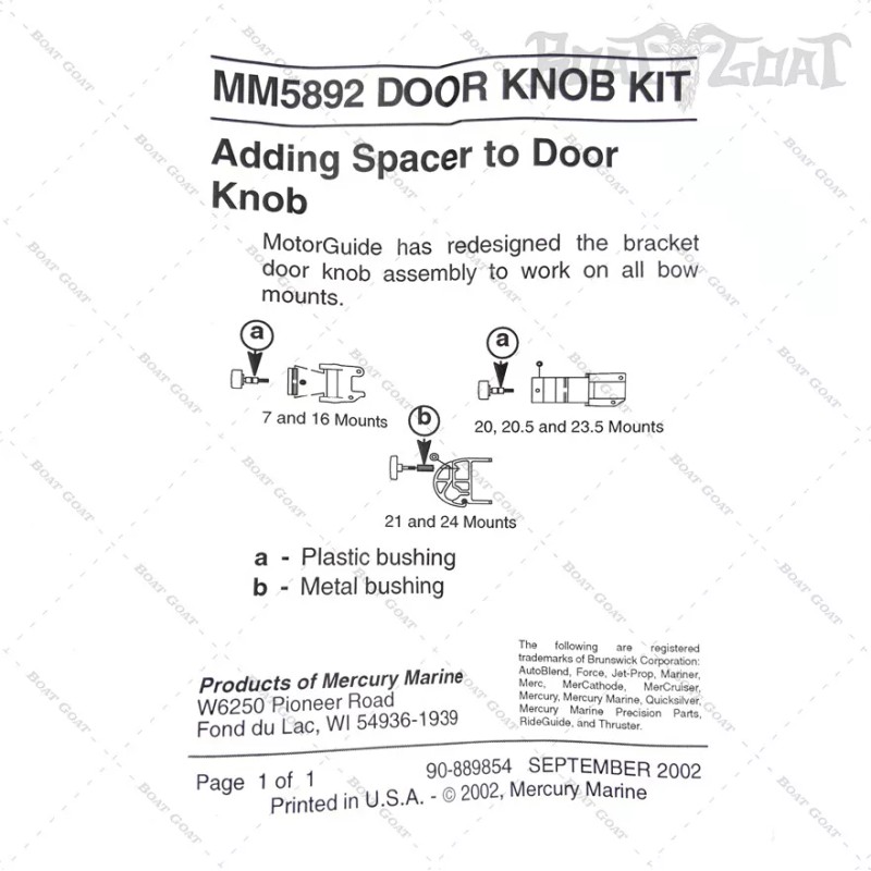 MotorGuide Gator Mount Door Knob Kit + Spacers - MM5892