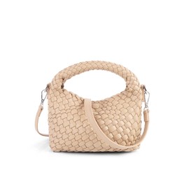 Small Hand Woven Handbags for Women Shoulder Crossbody Bag Girls Purses Cassual Top Handle Bags Hobo Curved Tote Phone Bag, Apricot