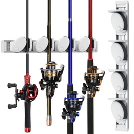 Jorazor Vertical Fishing Rod Holder,Wall Mounted Fishing Rod Rack,Fishing Pole Holders for Garage,Support Extra Large & Heavy Fishing Rod and Reel Combos (1-pack White/Gray)