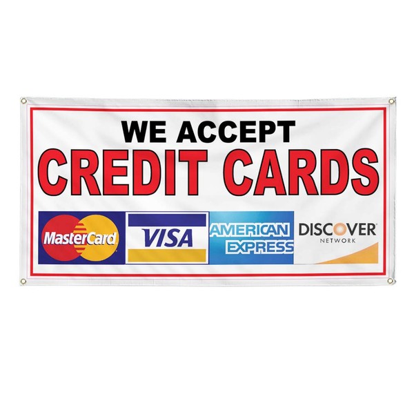 Cartel de vinilo con texto en inglés "We Accept Credit