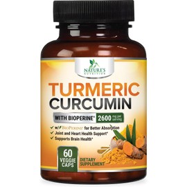 Nature's Nutrition - Cúrcuma curcumina con bioperina 95% curcuminoides 2600 mg con pimienta negra para una mejor absorción, fabricado en Estados