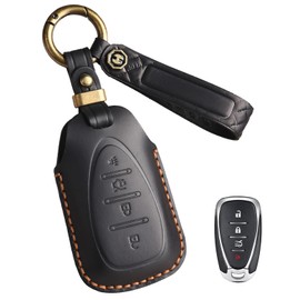 YONUFI Key Fob Cover for Chevy Leather Key Case Keychain for Equinox Malibu Camaro Cruze Blazer Traverse Trax Car Key Holder (Black, 4 Buttons)