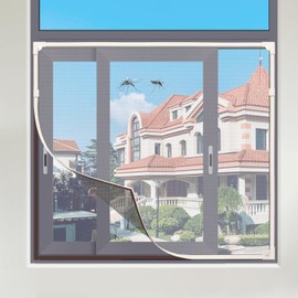 Magnetic Window Screen, DIY Window Screen for House Adjustable Fiberglass Mesh White Frame Grey Net Self Adhesive Easy Installation (32"x23")