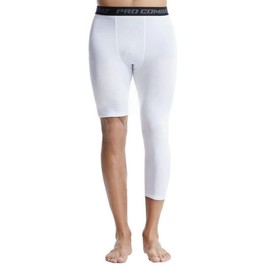 The New Men's Basketball Single Leg Tight Sports Pants 3/4 One Leg Compression Pants Athletic Base Layer Underwear (Large, White-2)