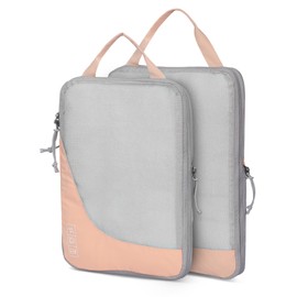 Hynes Eagle 6 Set/ 4 Set/ 2 Set Compression Packing Cubes Travel Essentials Lightweight Nylon Luggage Suitcase Organizer Bag Light Pink 2PCS