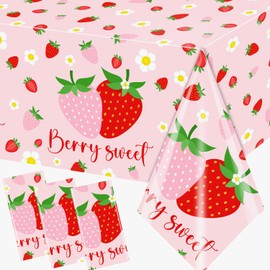Dydamud Strawberry Tablecloths Birthday Decorations, Plastic Berry Sweet Table Covers for Strawberry Party Decoration Berry Sweet Baby Shower Party Supplies