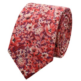 LHXzizizi Floral Ties Skinny Tie for Men, Cotton Mens Neckties for Wedding, Casual, Business, Party, Daily Use, School (Red)