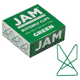 JAM PAPER Colorful Butterfly Clips - Green Paperclips - 15/Pack