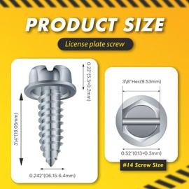 Upgraded License Plate Screws with Nylon Retainers, License Plate Screw Kit for Front & Rear Plates,#14 x 3/4" Slotted Hex Head Bolts with Rustproof Finish for Domestic Vehicles【8 Pack】