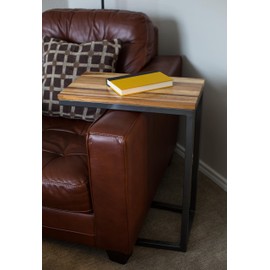 BirdRock Home Acacia Wood TV Tray C Shaped Side Table - End Table - Industrial Design - Fully Assembled - Natural Bed Sofa Snack End Table - Living Room Chair C Shaped Table - Narrow Wooden Top