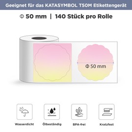 SUPVAN Katasymbol T50M Pro Label Tape Paper, Waterproof Labels for Home, School, Office, Diameter 50 mm, 140 Labels/Roll (Flower)
