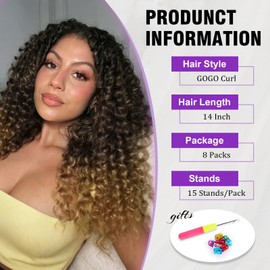 Sofeiyan GoGo Curl Häkelzöpfe 14 Zoll 8 Packungen Lockige Synthetische Wasserwellen Häkelhaar Haarverlängerung für Frauen, Pre-Looped Boho Stil-T1B/27#
