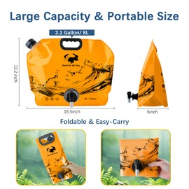 Coipdfty Camping Water Jug 2.1 Gallon CollapsibleWater Container Portable Water Bag for TravelOutdoor Hiking BPA Free Lightweight (Orange (2.1 Gal), 1)