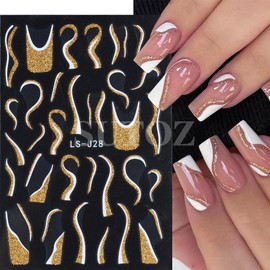 Christmas Nail Stickers Decals Bling Gold Nail Stickers for Nail Art French Nail Art Stickers 3D Snow Nail Decals Winter Snowflake Nail Art Design Christmas DIY Nail Art Decoration for Women 6Pcs
