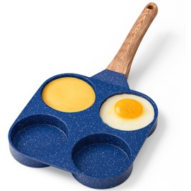 4-Cup Nonstick Frying Egg Pan Blue Marble, Granite Pancake Pan, PFOS & PFOA Free, Die-Cast Aluminum with Heat-Resistant Handle, 500°F Stove-Safe, Compatible with Induction, Gas & Electric Cooktops