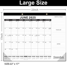 GuassLee Large Desk Calendar 2025,22" x 17" Desktop Wall Calendar 19 Months Planner Runs from Jun. 2025 to Dec. 2026 with Julian Date To-do & Notes Monthly Goals for School Home Office