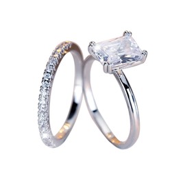 GJYombuke 2-teiliges Verlobungsring-Set, luxuriöses Ehering-Set, Kristall im Prinzessschliff, funkelnder Zirkonia, Versprechensringe für Sie, Messing, Zirkonia