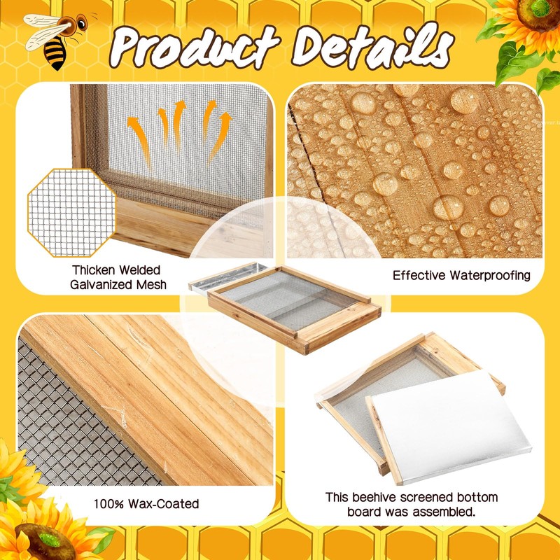 DoubleFill 3 Pcs 10 Frame Beehive Metal Screened Bottom Board