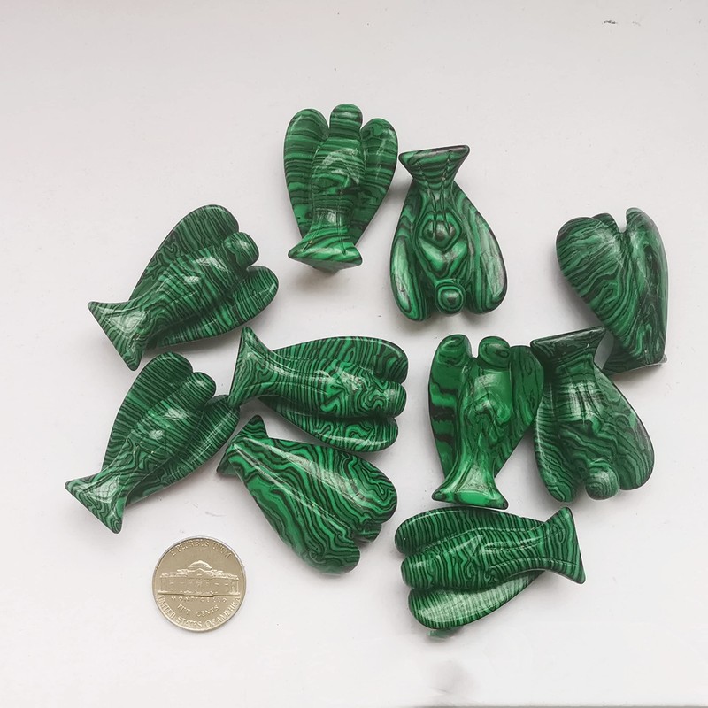 Bacatgem Synthetic Malachite Healing Crystal Prayer Guardian Angel Statue, 38mm