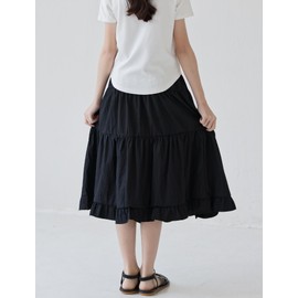 Happy Cherry Girl's Tiered Midi Skirt Smocked Waist Ruffle Flowy Summer Long Skirt Cute Girls Dresses Puff Out Party 9-10Years Black