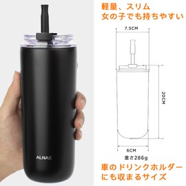 ALNAE Tumbler, 16.9 fl oz (500 ml), Water Bottle, Extendable Straw Included, Direct Drinking, Lid Included, Spill-Resistant, Double Layer, Heat Retention, Portable, Outdoor, Gift for Girls, Boys, 5