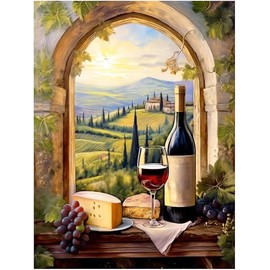 Wine Themed Tuscany Vineyard Pattern A1140 Accent Tile Mural Kitchen Bathroom Wall Backsplash Behind Stove Range Sink Splashback One Tile 8"x10" Ceramic, Matte