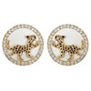 Navachi 18k Gold Plated White Leopard Round Badge White Crystal