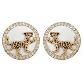 Navachi 18k Gold Plated White Leopard Round Badge White Crystal Ear Stud z1045s Earrings