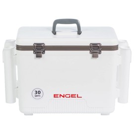 Engel UC30 30qt Leak-Proof, Air Tight, Fishing Drybox Cooler with Built-in Fishing Rod Holders, Also Makes The Perfect Hard Shell Lunchbox for Men and Women in White
