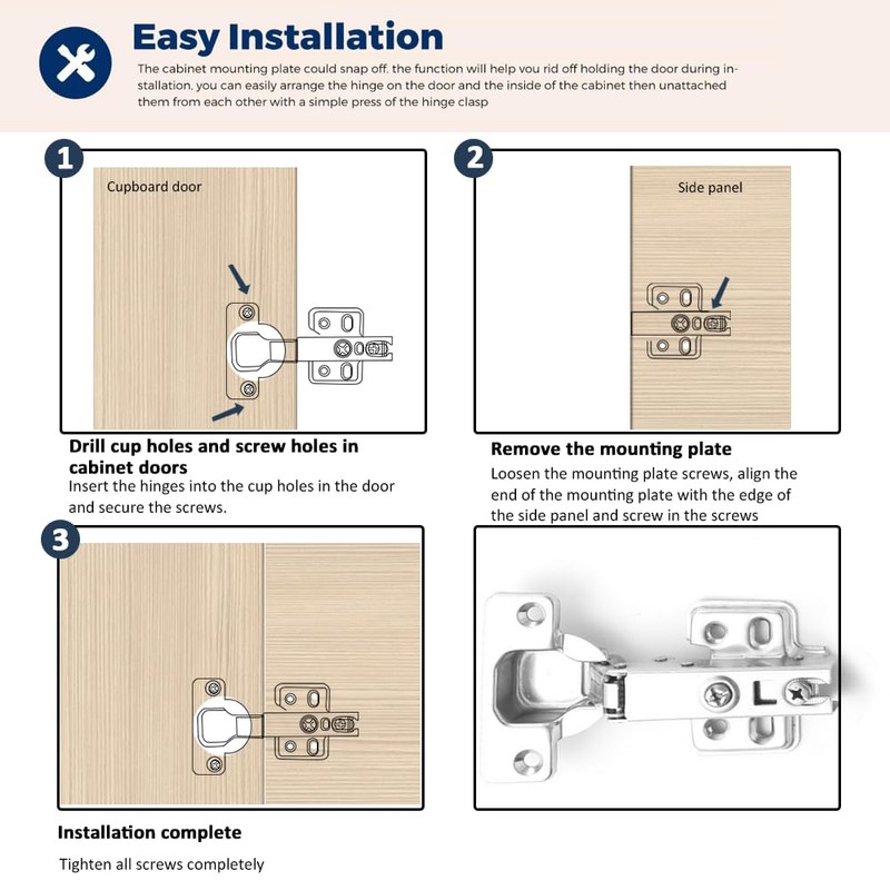 Pack of 4 Wardrobe Hinges, Soft Close Hinges for Cupboard
